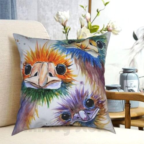 Funky Bird Trio Pillow Case Printed Home Soft DIY Pillow cover Bird Funky Funny Ostrich Big Bird Bird Colorful Funny Faces