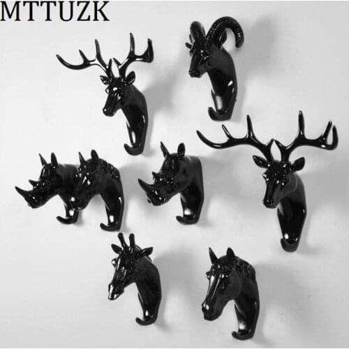 Black/white/golden animal head hook resin craft key/cap/clothes claw 3D animal Mural decorative hook ornament hanger