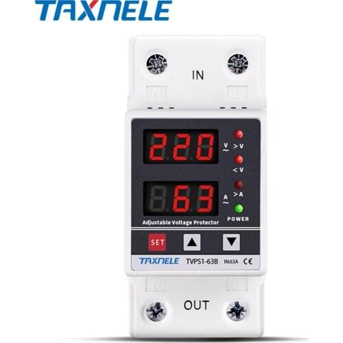 40A 63A 230V Din Rail Adjustable Over Voltage And Under Voltage Protective Device Protector Relay Over Current Protection Limit