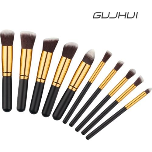 GUJHUI Pro SOFT 10pcs Professional Makeup Make up brushes Set Kits unicorn natural hair Cosmetics Powder brush Gift black