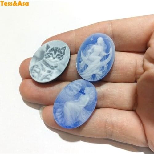Natural blue agates Egg base cabochon Flatback cameo pendant Beauty Lady Cute Cat Gems oval Cameo for Women Jewelry 22x30mm