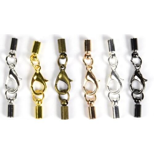 10Pcs/Lot Tassel Caps Leather Cord End Crimp Bead Connectors With Lobster Clasps For DIY Necklace Jewelry Making Supplies