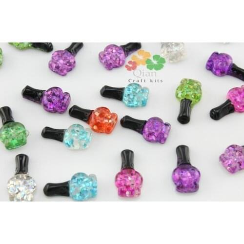 20pcs colorful Nail Polish Bottle Glitter Resin Cabochon Decoden Cell phone decor, embellishment,for handmade DIY 22mm charms