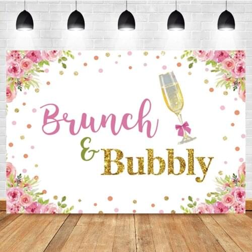 Laeacco Brunch Bubbly Flower Wall Champagne Baby Birthday Custom Photo Photography Backdrop Photo Background For Photo Studio