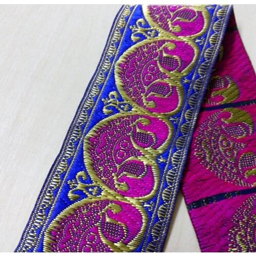 5cm 50mm 2' Purple Pink Blue Silky Glossy Golden Heart Costume Collar National Jacquard Woven Ribbon Laciness Embroidery Webbing