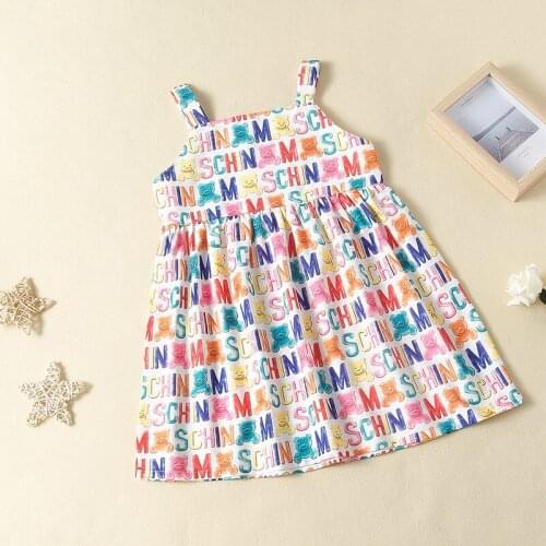 Summer 2021 Girls Dress Girls Summer Cute Dress Strap Print Bear Letter Cute Layered Dress Vestidos 2-9T