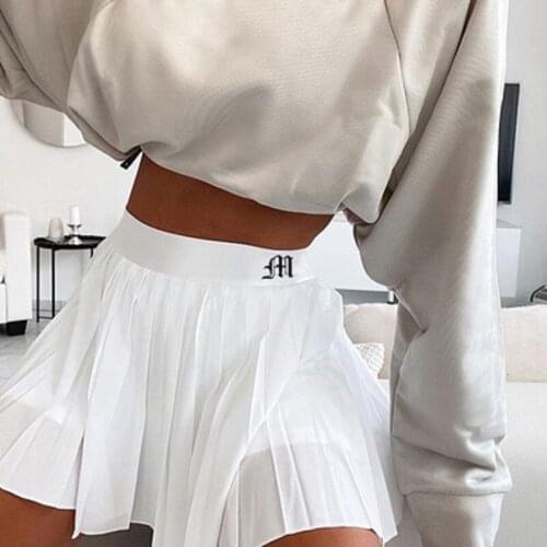 Summer Skirt White Pleated Short Woman Elastic Waist Mini Skirts Fashion Sexy Mircro Embroidery Tennis A-Line Skirt New Preppy