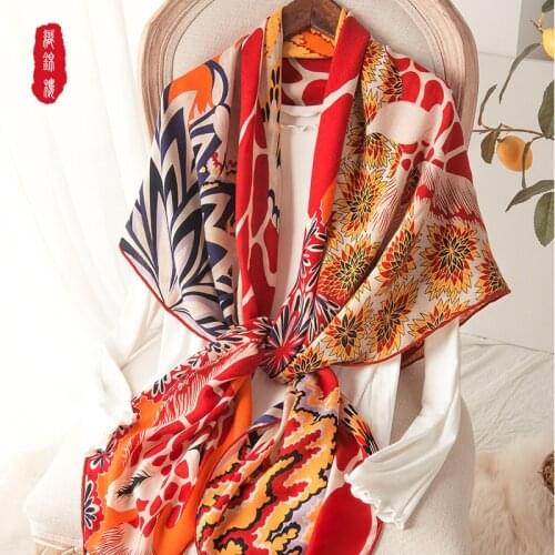 ★Brocade building large squares female winter wool mixed silk printing joker scarf manual edge square scarf