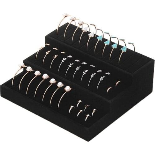 Mordoa Black or Gray Elastic Bangle Ring bracelet Earrings Jewelry Display Tray Jewelry Display Stand Bangle Insert Tray/Shelf