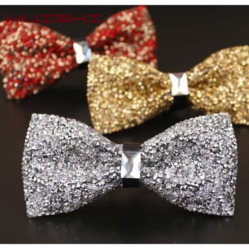 HUISHI Luxury Diamond Black Color Bow Tie For Men Bowtie Rhinestone Collar Tie Crystal Chaton Super Cool Diamond Wedding Bow tie