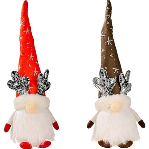 Christmas Antler Hat With Lighted Doll Merry Christmas Elf Glowing Rudolph Faceless Doll Holiday Home Gift Decoration