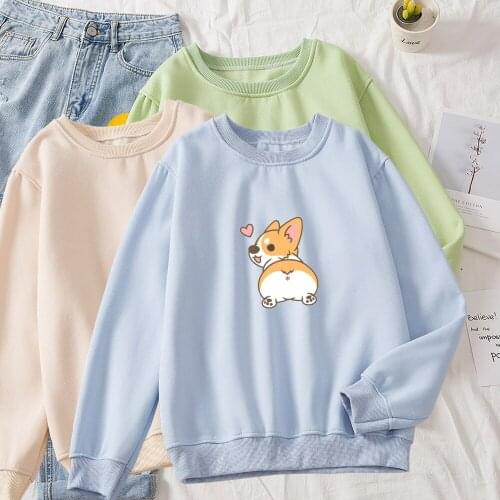 Funny Cute Cotton Sweatshirts for Women Corgi Butt Print Hoodie Girl Autumn Hiphop Korean Style Long Sleeve Moletom Feminino