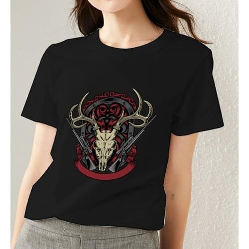 Womens T-shirt Round Neck Ladies Street Style Skull Pattern Series Printing Classic Gothic Black All-match T-shirt Commuter Top