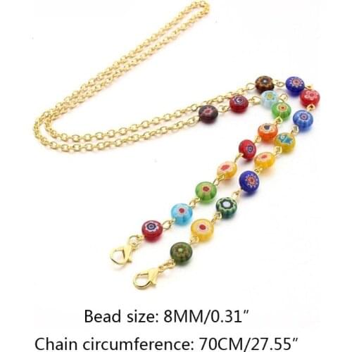 Women Face Mask Decorative Holder Lanyard Eyeglass Colored Flower Glass Beaded Chain Mouth Cover Retainer Strap Necklace F25 21