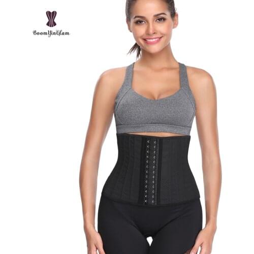 Womens Slimming Sheaths 25 Steel Boned Corset Latex Waist Trainer Breathable Shapers Black Beige