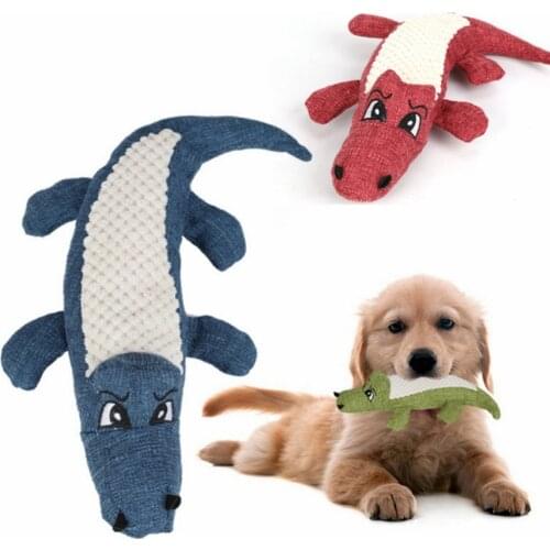 Pet Chew Toys Pet Puppy Chew Plush Cartoon Animals Squirrel Cotton Bite Toy Crocodile Shaped Squeak Toys For Small Medium Pets