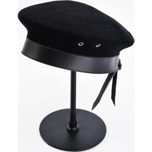 01909-HH0114 winter wool warm pu brim fashion same star beret beret cap women leisure Pumpkin hat