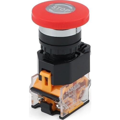 1PC High Quality LA38-11ZS (STOP) Mushroom Head Emergency Stop Button Switch 22mm Power Push Button Switch 1 Open 1 Close