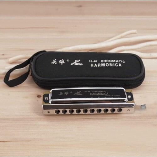 10 Hole/40 Tone HERO Harmonica Chromatic Wind Instrument Mouth Organ C Key Sliver Musical Instrument Gift Kids Adults with Case