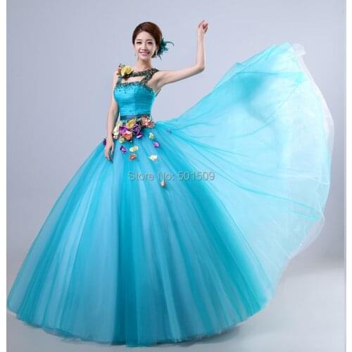 100%real photo beading floral sky blue long victorian princess medieval dress Renaissance cosplay Victoria Antoinette/Belle Ball