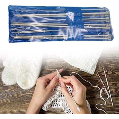 11 Pairs Stainless Steel Single Pointed Knitting Needle Set DIY Sweater Straight Weaving Tools Crochet Hook Kit 2mm-8mm