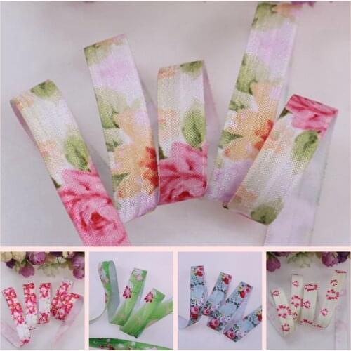 16 designs heat transfer floral FOE fold over elastic 100yards/lot, welcome custom printed