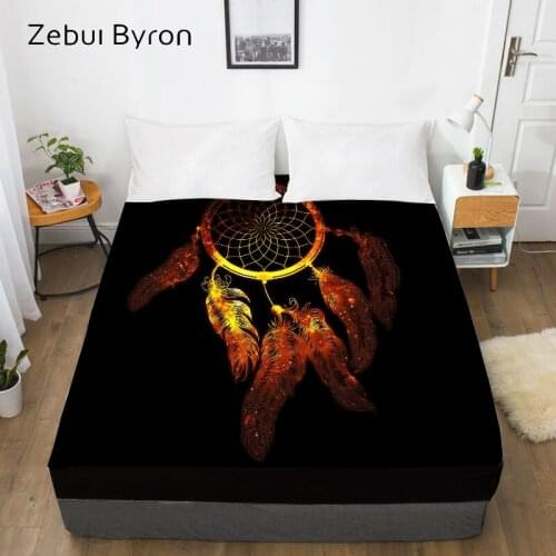 3D Fitted Sheet,Bed Sheet With Elastic Twin/Queen/King/Custom,Mattress Cover 150*200/160x200,Bedding Dreamcatcher Black golden