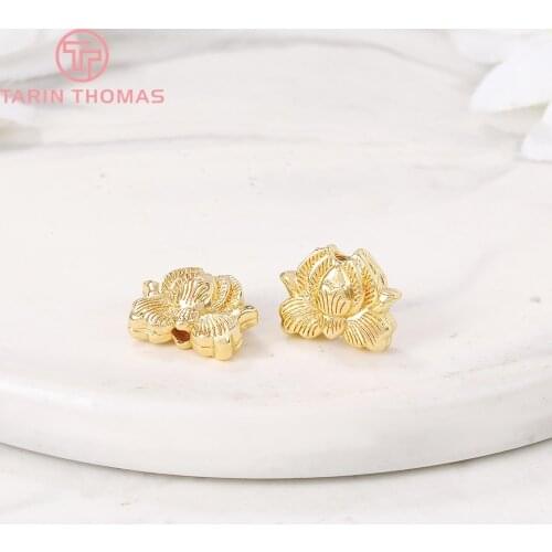 4PCS 9x11.5MM 24K Gold Color Plated Brass Lotus Spacer Beads Bracelet Beads High Quality Diy Jewelry Accessories