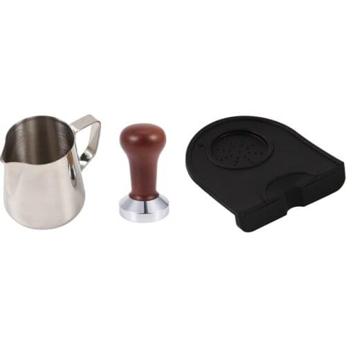 51MM Steel Base Wooden Handle Tamper-Resistant Coffee Powder Hammer Coffee Accessories with 350Ml Pull Cup Coffee Color