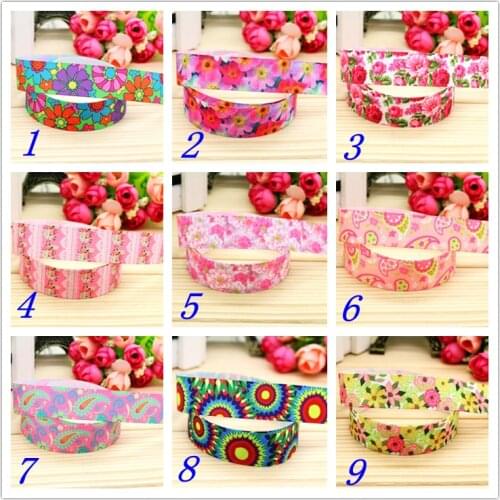 7/8'' Free shipping flowers swirl printed grosgrain ribbon hairbow headwear party decoration diy wholesale OEM 22mm D269