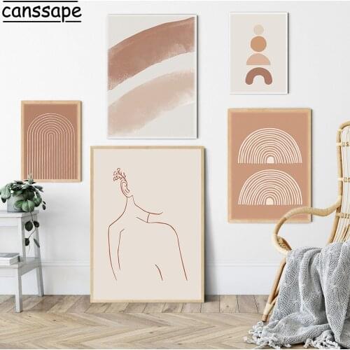 Abstract Canvas Painting Line Girl Back Posters Rainbow Print Boho Wall Prints Modern Wall Art Picture Living Room Decoration