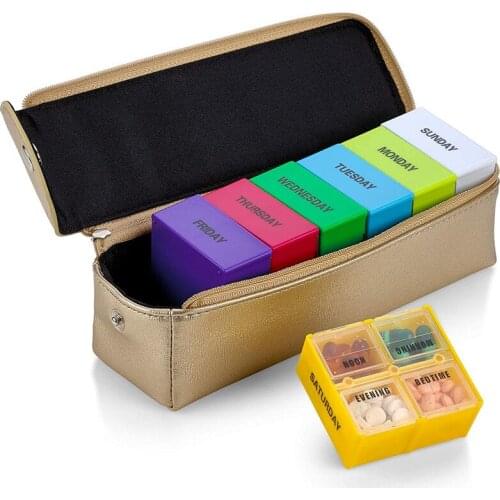 Large Capacity Pill Box 7 Days 28 Grid Colorful Square High Grade Leather Bag Portable Easy Storage Keep Medicine Dry Tablet Box