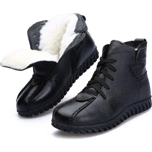 2020 Women Snow Boots Winter Warm Shoes Genuine Leather Thick Wool Ankle Boots For Women Fur Flat Boots Female