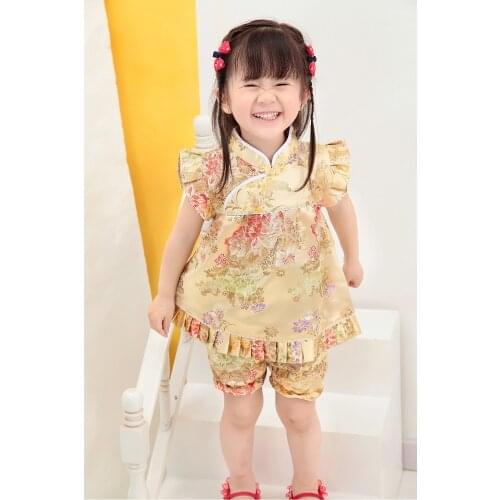 Floral Childrens Sets baby girls clothes outfits suits New Year tops Traditional Chinese Clothing short pants Qipao cheongsam