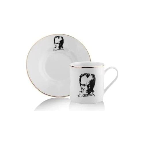 Porcelain Turkish Coffee Set of 2 with Atatürk Picture And Sign İmzalı
