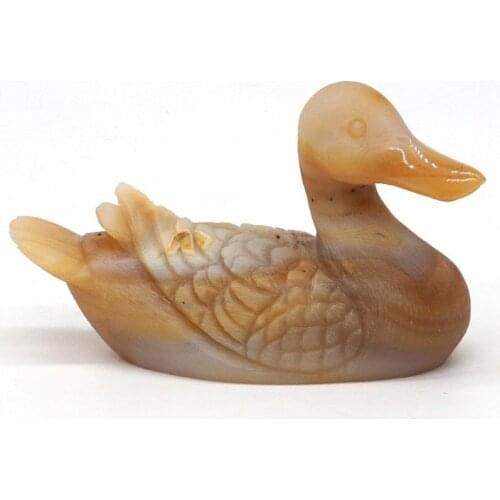 Duck Figurine Natural Gemstone Agate Carved Quartz Reiki Healing Home Ornament 4.17"