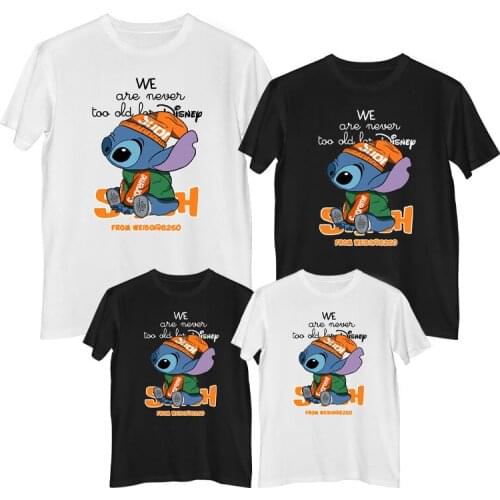 Disney Lilo & Stitch T-shirt Comfortable Breathable 100% cotton Fashion clothes for teens dad Kids clothes Family clothing sets