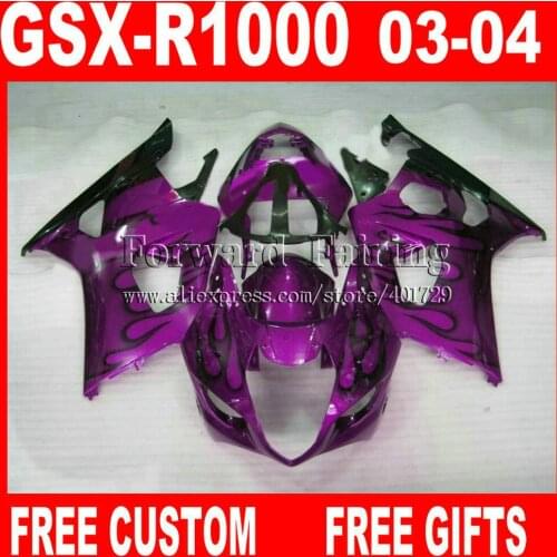 Hot sale Fairings for SUZUKI 2003 2004 GSXR1000 K3 fairing set 03 04 GSXR 1000 purple black flames GSXR 1000 7 gifts DK836