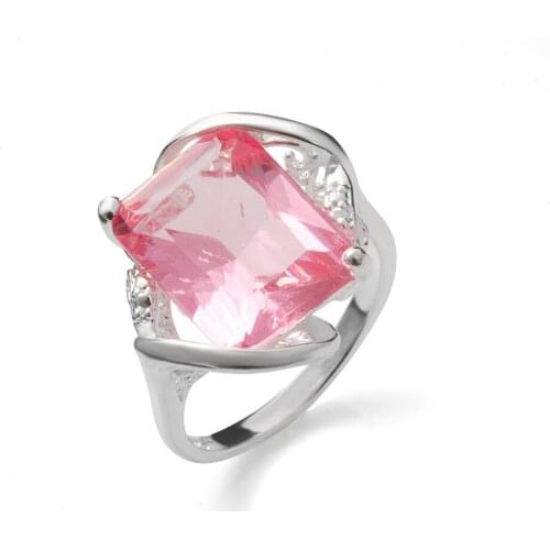 Hainon New Fashion Cheap Hot Wedding Promise Ring Women New Luxury Large Vintage Pink Stone Silver Color Rings Gifts