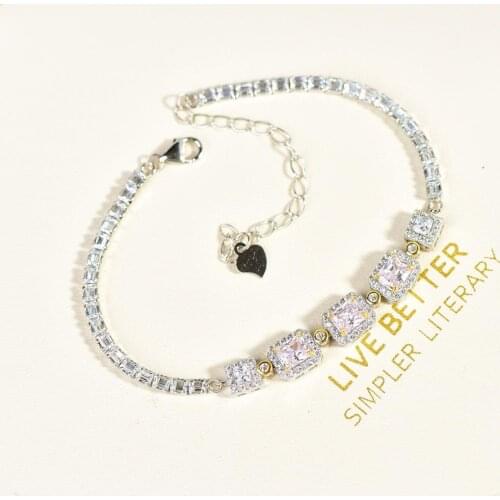 Inbeaut Excellent Cut Total 1.35 ct 4*5mm Pink Rectangle VVS1 Moissanite Bracelet 925 Silver Heart Gemstone Bracelet Chain Girls