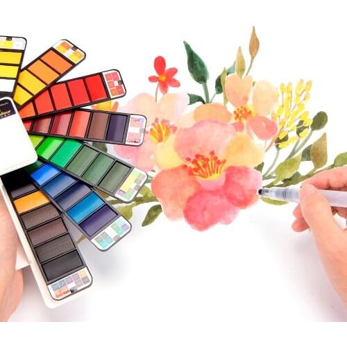 Superior Solid Watercolor Paint Set With Water Brush Pen Foldable Akwarele Verf Travel Water Color Pigment For Draw Dropshipping