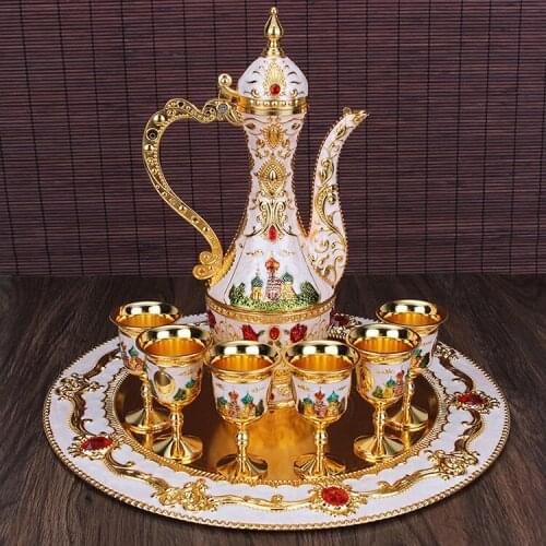 Continental retro color tin wine glass flagon Russian alloy six glasses suit Home Furnishing hotel decoration
