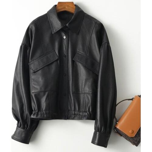 Jacket Women Black Genuine Leather Jacket Short Coat Sheepskin Single Breasted Leisure Moto & Biker Spring/Autumn Korean Version
