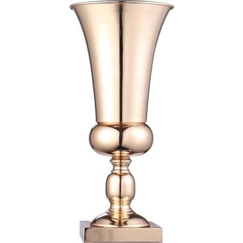 Metal Iron Decoration Vase Large Festive Props Road Lead Desktop Center Creative Vase for Wedding Table Home (Golden)