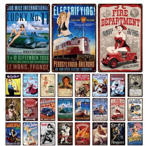 Metal Plate Decor Retro America Pinup Girl Hot Poster Industrial Plaque Metal Tin Sign Decoration Pub Cafe Home Wall 20x30cm