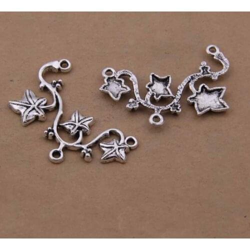Yage 28*48mm 10pcs Metal Tibetan Silver Leaves Connector,Vintage Bracelet Charms Pendant For Jewelry Making XBL798