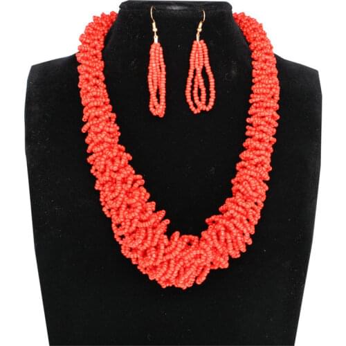 Fashionable african bridal wedding necklace earring seedbead women nigerian jewelry set for women