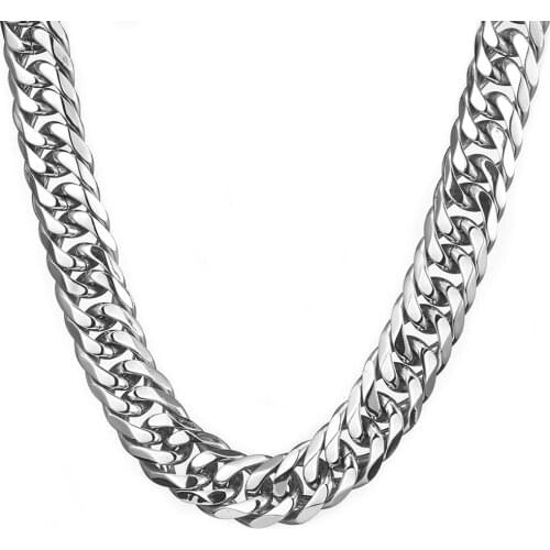 Granny Chic Custom Length 21mm Width Heavy Silver Cut Curb Cuban Chain 316L Stainless Steel Mens Necklace Or Bracelet 7''-40