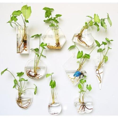Wall Hanging Glass Vase Terrarium Hydroponic Plant Vases Wall Fish Tank Aquarium Container Flower Planter Pots Home Garden Decor