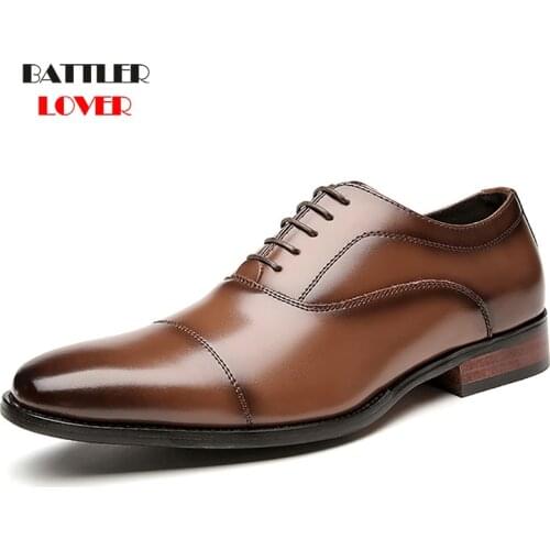 Genuine Cow Leather Formal Wedding Shoes for Men 2021 Lace Up Soft Comfortable Oxford Shoes Male Cleat Fashion Footwear Big Size